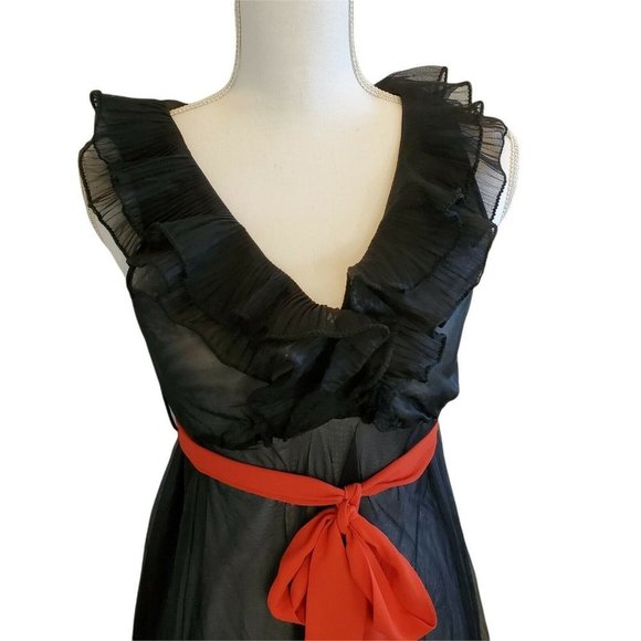 Womens XS/S Black Sheer Slip Dress Ruffle Neckline‎ - Picture 2 of 10